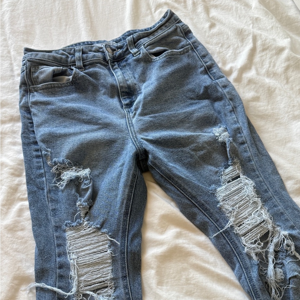 Cello Ripped Straight Leg Jeans in Blue